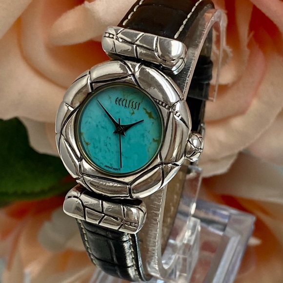 Ecclissi Accessories - Vintage Ecclissi Sterling Silver Watch with Turquoise Dial